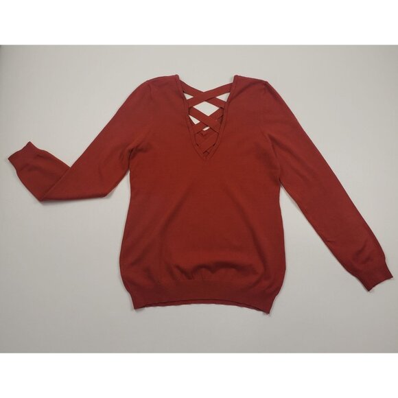 Love Ellie Womens Size Medium Criss Cross Back V-Neck Sweater Fall Rust Knit Top - Picture 9 of 11